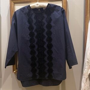 Sandro Midnight Blue Blouse with Black Embroidery